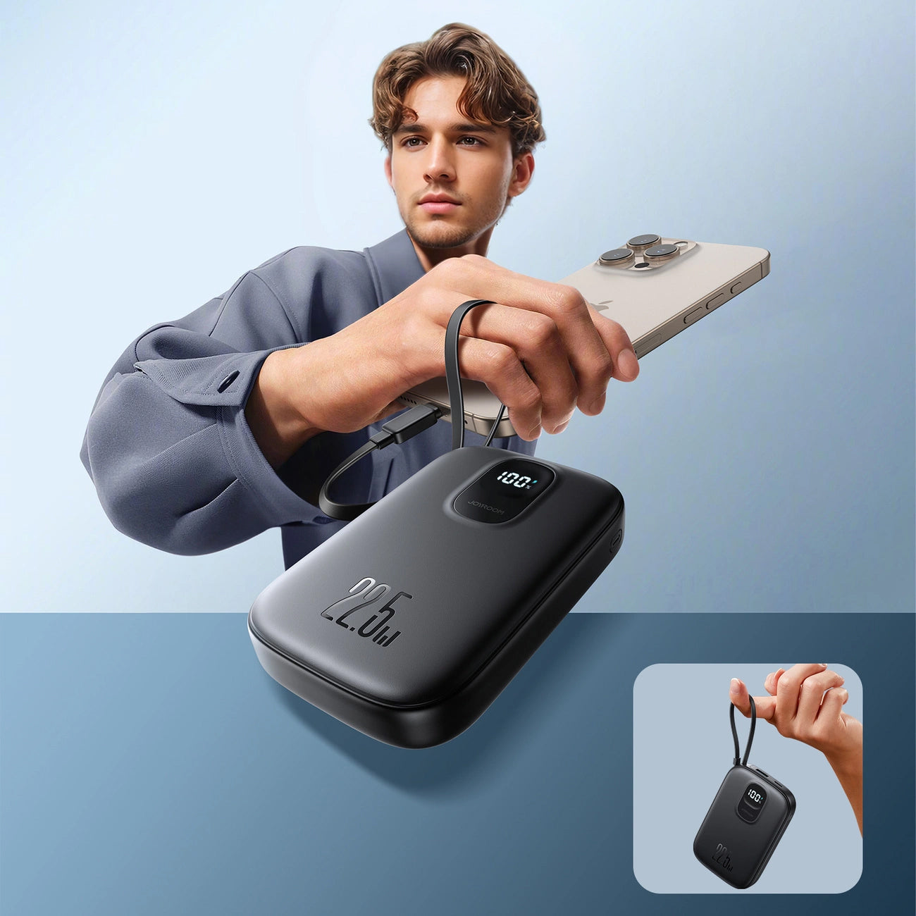 Vanjska baterija Joyroom JR-PBF17, 10000mAh, 22.5W, QC + PD, 1 x USB-A - 2 x USB-C, Crna