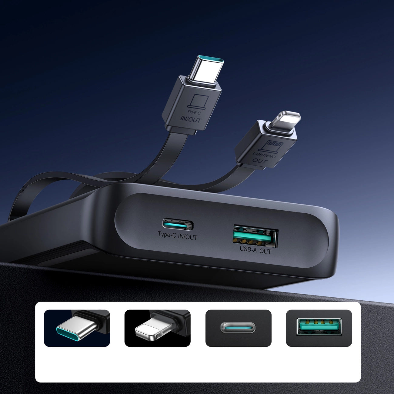 Vanjska baterija Joyroom JR-PBF19, 10000mAh, 22.5W, QC + PD, 1 x Lightning - 1 x USB-A - 2 x USB-C, Crna
