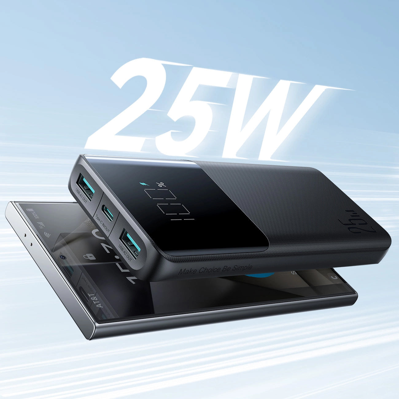 Vanjska baterija Joyroom JR-PBF20, 10000mAh, 25W, QC + PD, 1 x USB-C - 2 x USB-A, Crna