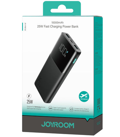 Vanjska baterija Joyroom JR-PBF20, 10000mAh, 25W, QC + PD, 1 x USB-C - 2 x USB-A, Crna