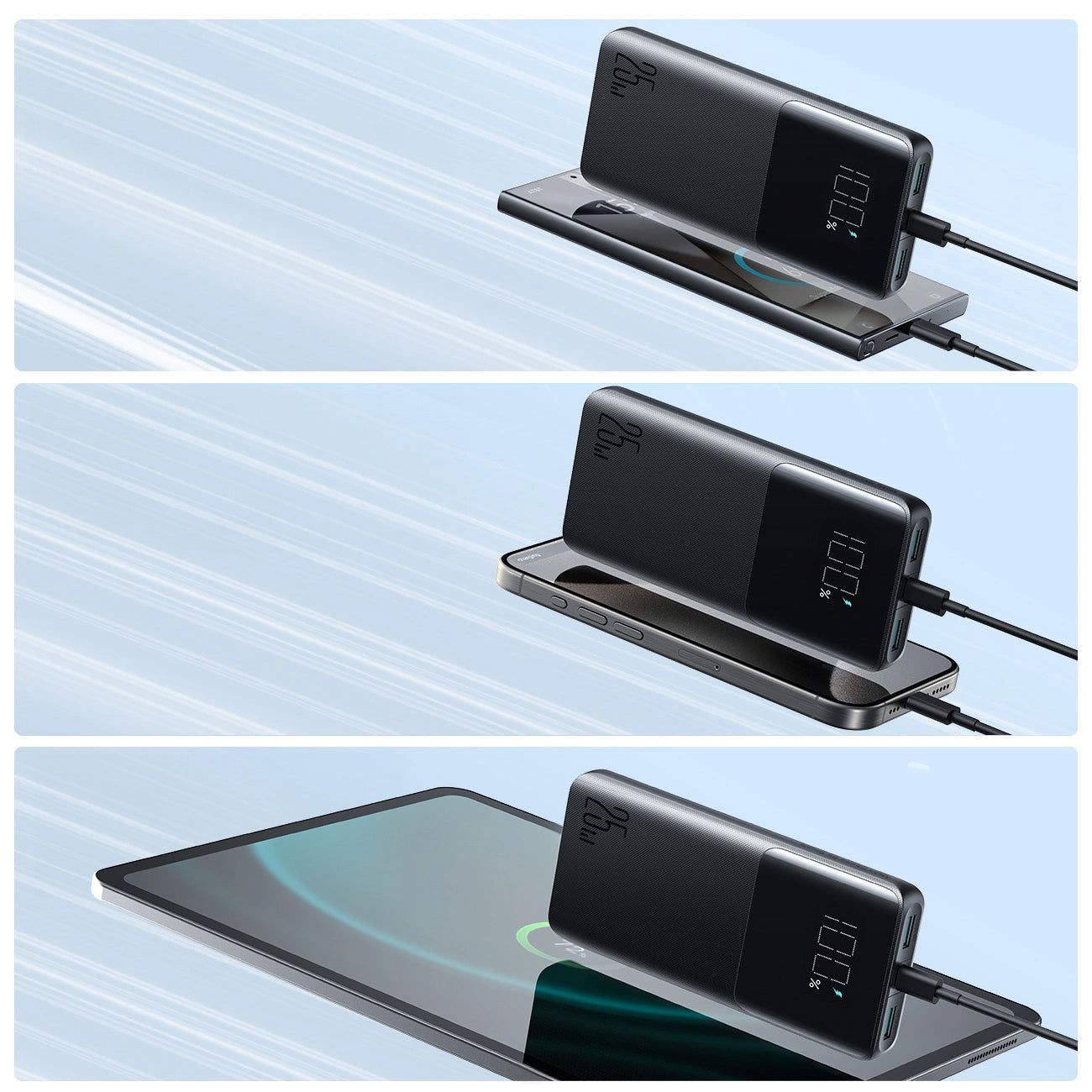 Vanjska baterija Joyroom JR-PBF20, 10000mAh, 25W, QC + PD, 1 x USB-C - 2 x USB-A, Crna