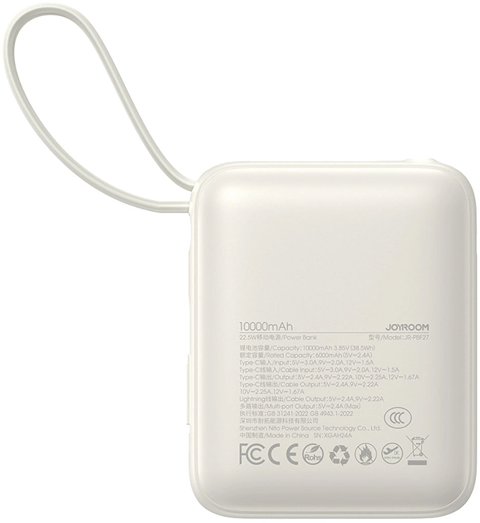 Vanjska baterija Joyroom JR-PBF27, 10000mAh, 22.5W, PD, 1 x Lightning - 2 x USB-C, Bijela