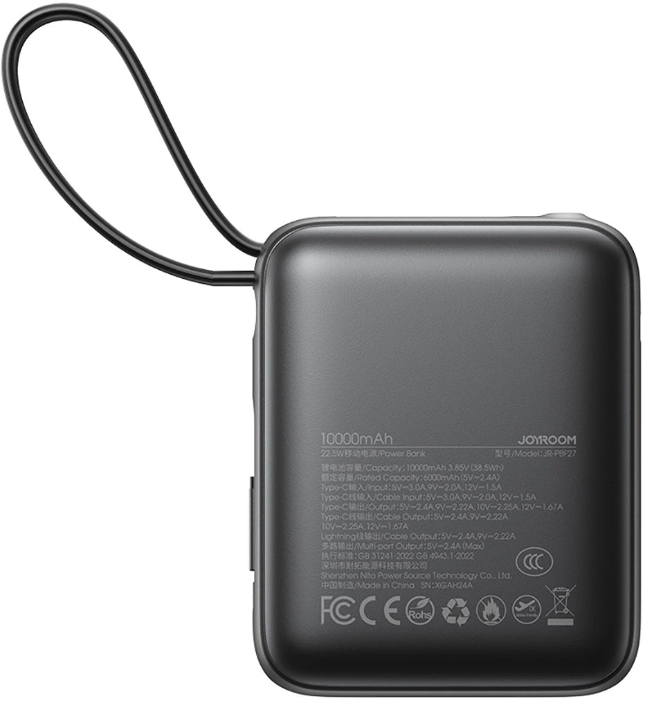 Vanjska baterija Joyroom JR-PBF27, 10000mAh, 22.5W, PD, 1 x Lightning - 2 x USB-C, Crna