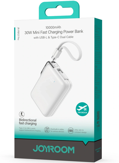 Vanjska baterija Joyroom JR-PBF27 Pro, 10000mAh, 30W, QC + PD, 1 x Lightning - 2 x USB-C, Bijela