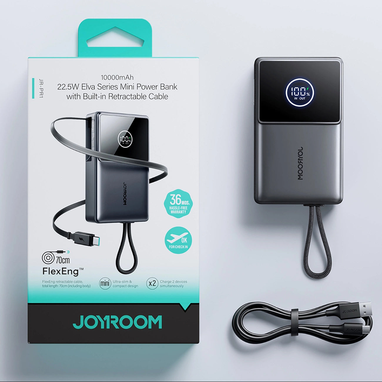 Vanjska baterija Joyroom JR-PR1, 10000mAh, 22.5W, PD, 2 x USB-C, Siva