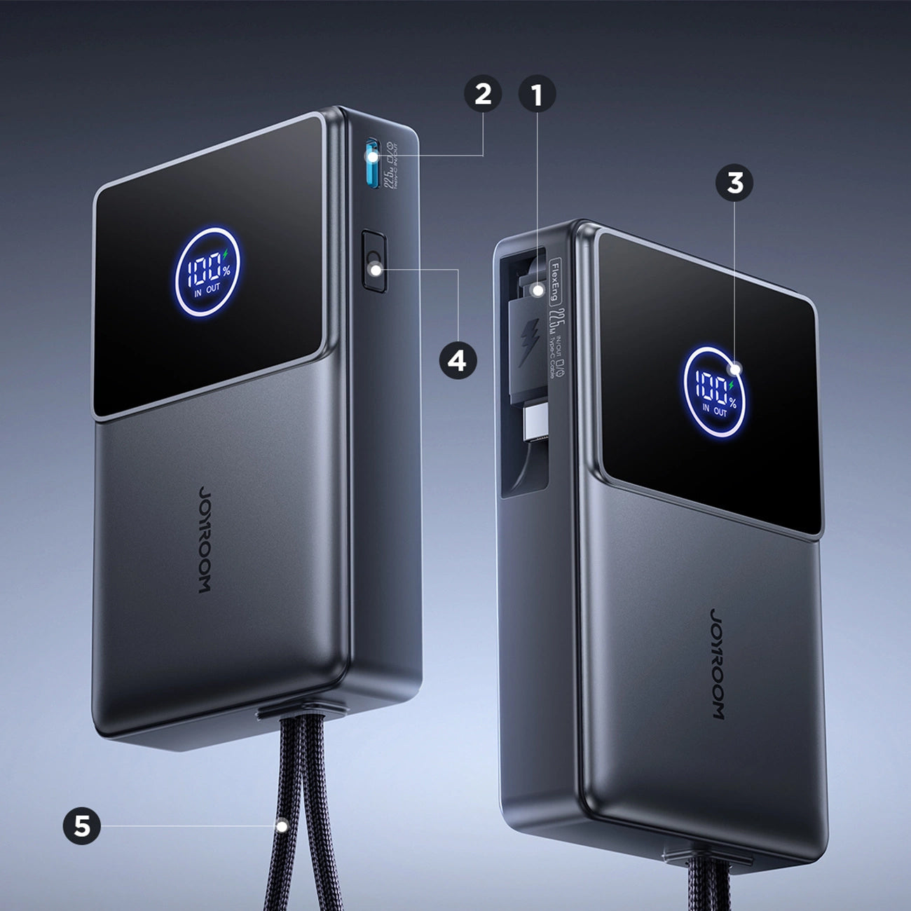 Vanjska baterija Joyroom JR-PR1, 10000mAh, 22.5W, PD, 2 x USB-C, Siva