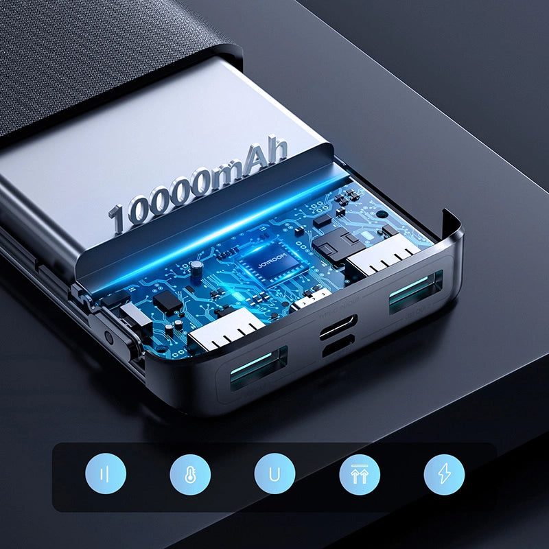 Vanjska baterija Joyroom JR-QP191, 10000mAh, 22.5W, QC + PD, 1 x USB-C - 2 x USB-A, Crna