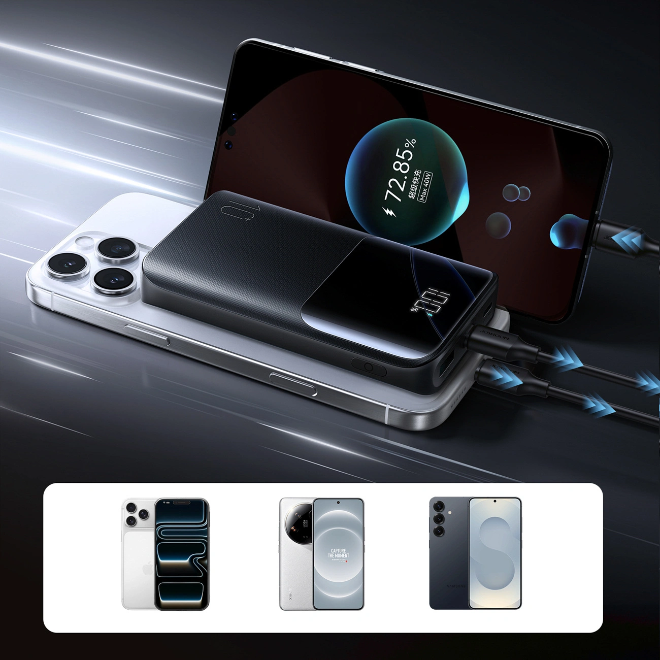 Vanjska baterija Joyroom JR-QP191, 10000mAh, 22.5W, QC + PD, 1 x USB-A - 2 x USB-C, Crna