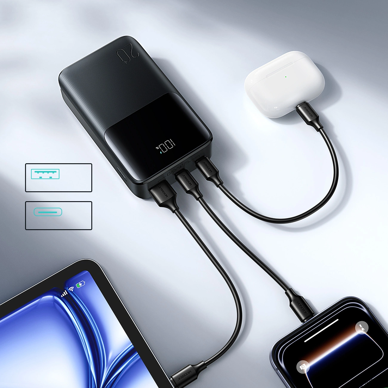 Vanjska baterija Joyroom JR-QP192, 20000mAh, 22.5W, QC + PD, 1 x USB-A - 2 x USB-C, Crna