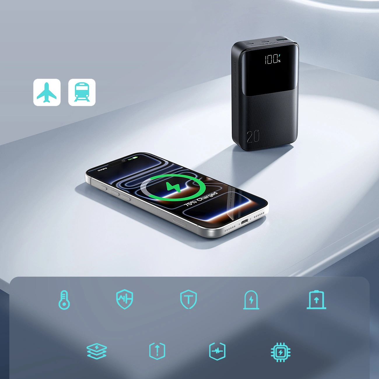 Vanjska baterija Joyroom JR-QP192, 20000mAh, 22.5W, QC + PD, 1 x USB-A - 2 x USB-C, Crna