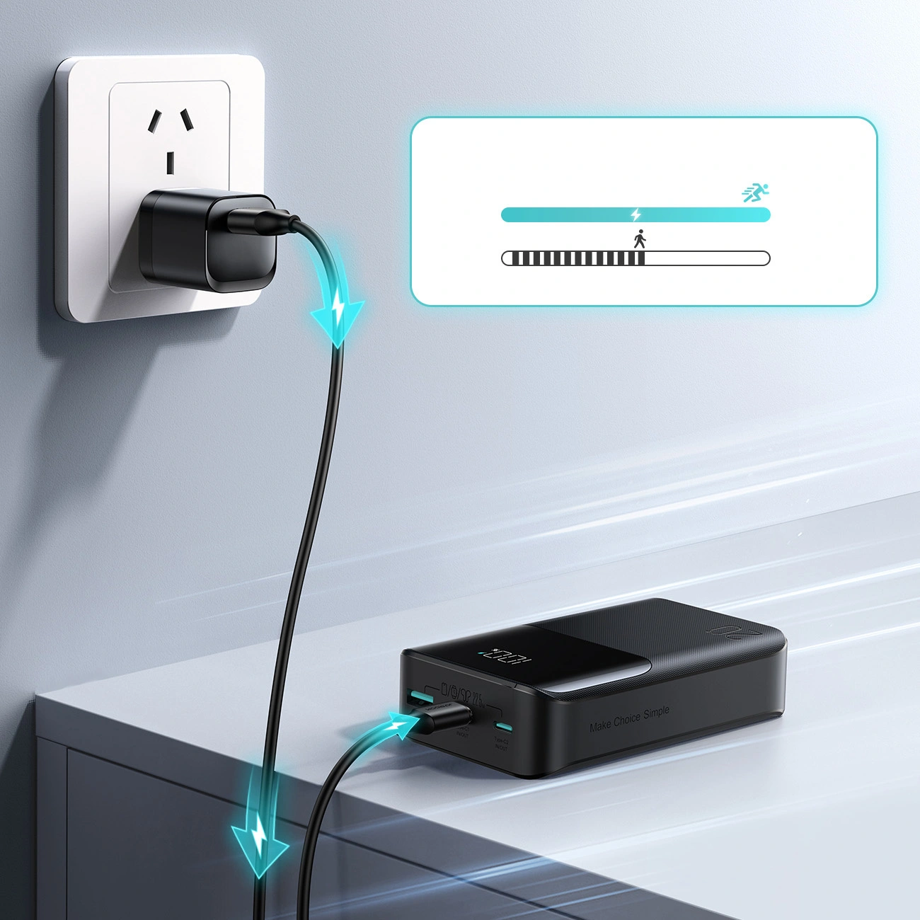 Vanjska baterija Joyroom JR-QP192, 20000mAh, 22.5W, QC + PD, 1 x USB-A - 2 x USB-C, Crna