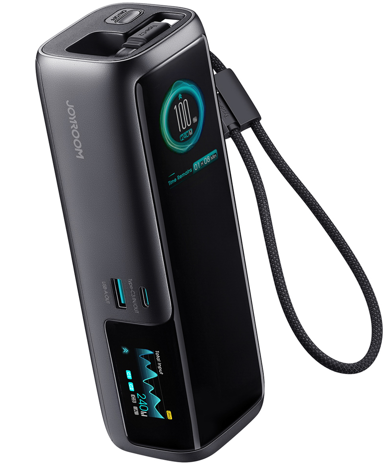 Vanjska baterija Joyroom PODIX PR70, 25000 mAh, 240 W, QC + PD, 1 x USB-A – 3 x USB-C, crna