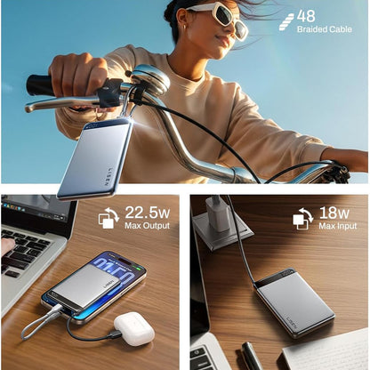 Vanjska baterija Lisen, 10000mAh, 22.5W, PD, 2 x USB-C, Siva