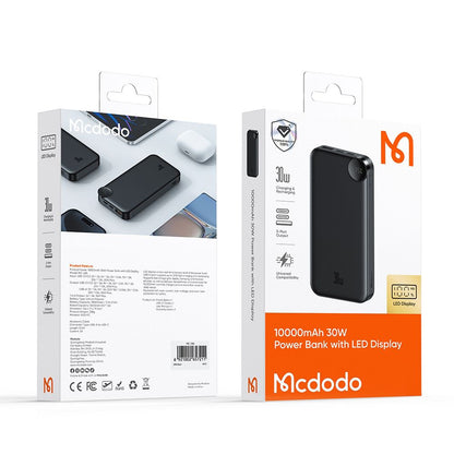 Vanjska baterija McDodo MC-3850 Display, 10000mAh, 30W, QC + PD, 1 x USB-A - 2 x USB-C, Crna