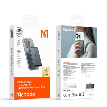 Vanjska baterija Wireless McDodo MC-4641 Meta, 5000mAh, 20W, PD + FQI, 1 x QI - 1 x USB-C, Crna
