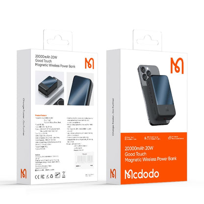 Bežična vanjska baterija McDodo MC-5021 Ambilight, 20000mAh, 20W, PD + FQI, 1 x QI - 1 x USB-C, Crna