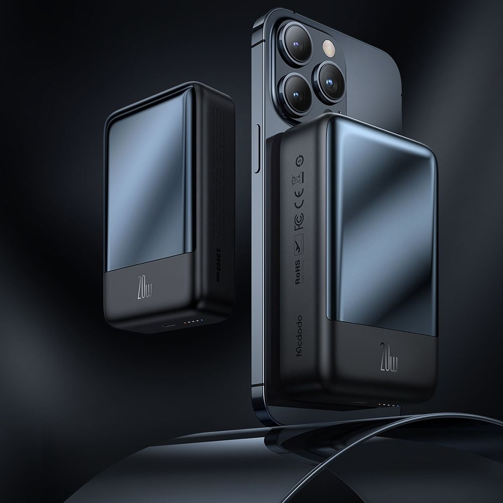 Bežična vanjska baterija McDodo MC-5021 Ambilight, 20000mAh, 20W, PD + FQI, 1 x QI - 1 x USB-C, Crna
