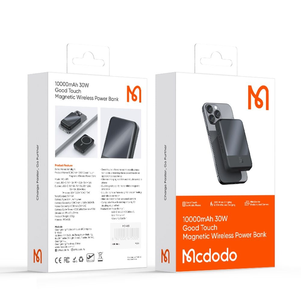 Vanjska baterija Wireless McDodo MC-5931 Ambilight, 10000mAh, 30W, PD + FQI, 1 x QI - 1 x USB-C, Crna