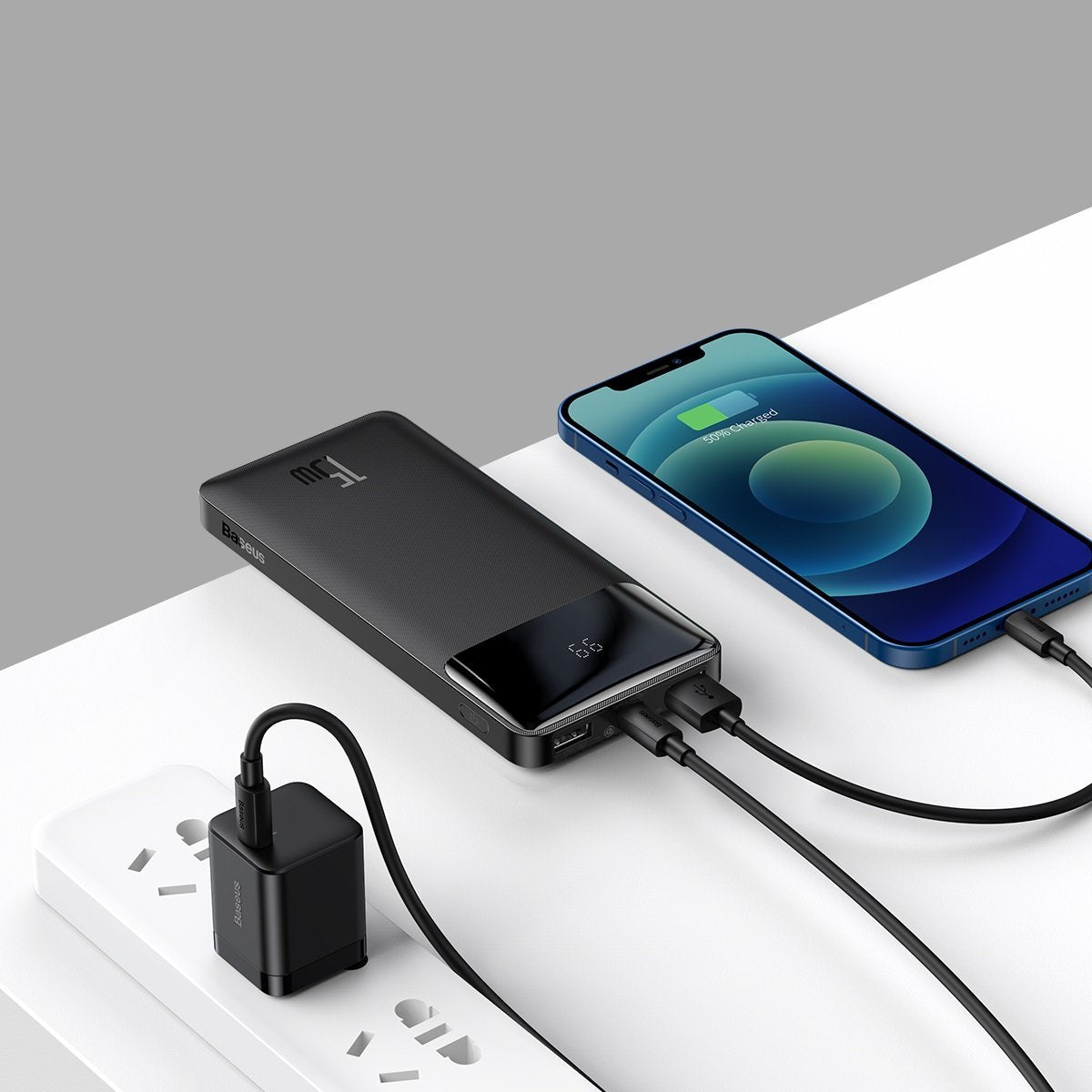 Vanjska baterija Baseus Bipow, 10000mAh, 15W, 1 x USB-C - 2 x USB-A, Crna PPBD050001