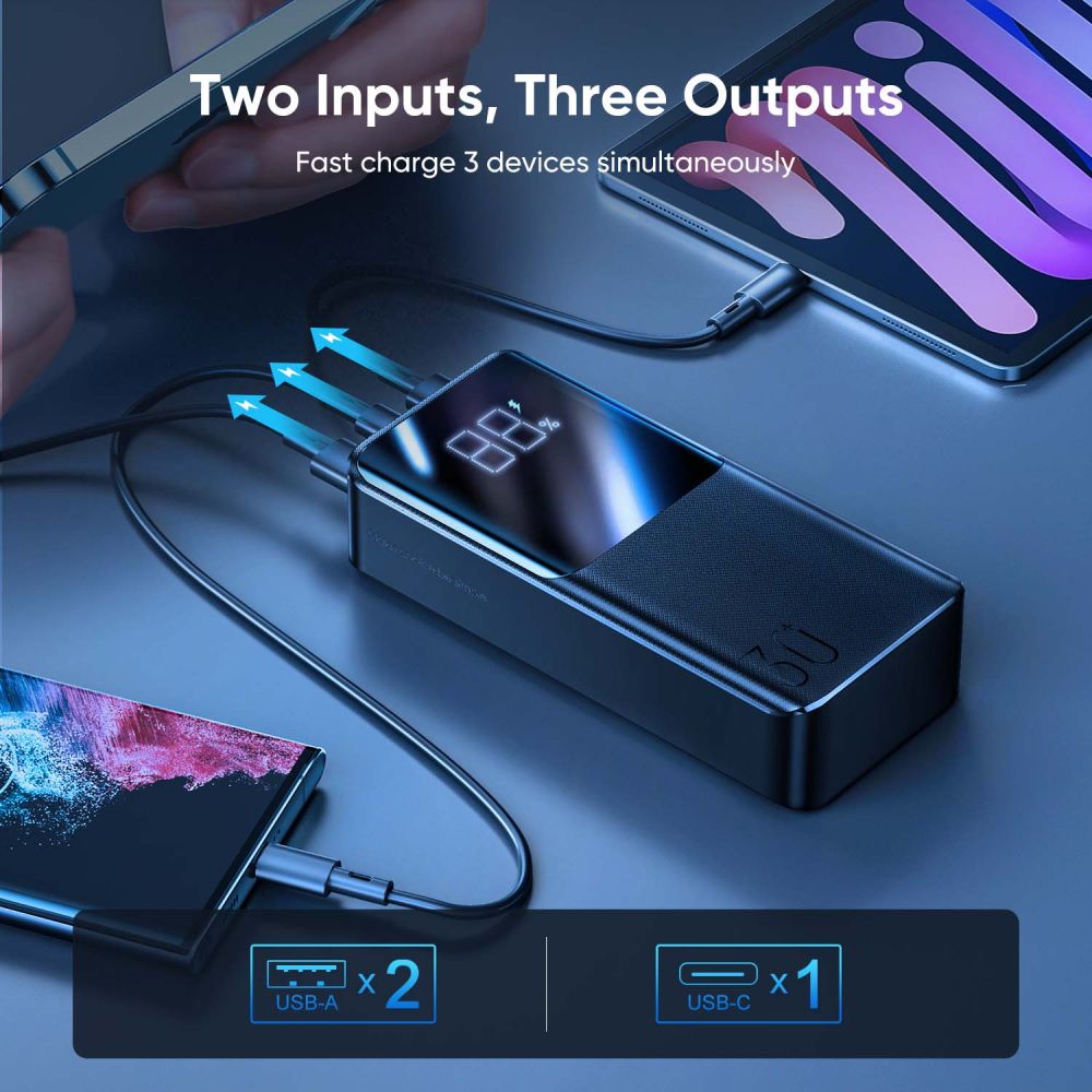 Vanjska baterija Joyroom JR-QP193, 30000mAh, 22.5W, QC + PD, 1 x USB-C - 2 x USB-A, Crna