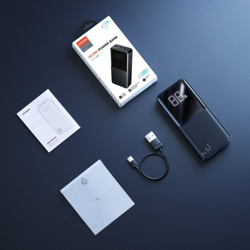 Vanjska baterija Joyroom, 20000mAh, 22.5W, QC + PD, 1 x USB-C - 2 x USB-A, Crna JR-QP192