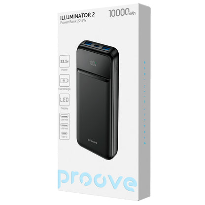 Vanjska baterija Proove Illuminator 2, 10000mAh, 22.5W, QC + PD, 2 x USB-A - 1 x USB-C, Crna PBIP10212201