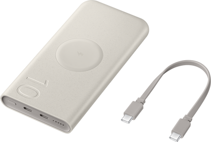 Vanjska baterija Wireless Samsung, 10000mAh, 25W, PD + FQI, 1 x QI - 2 x USB-C, Bež EB-U2510XUEGEU