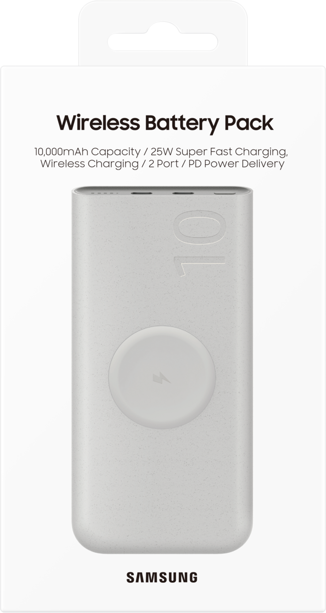 Vanjska baterija Wireless Samsung, 10000mAh, 25W, PD + FQI, 1 x QI - 2 x USB-C, Bež EB-U2510XUEGEU