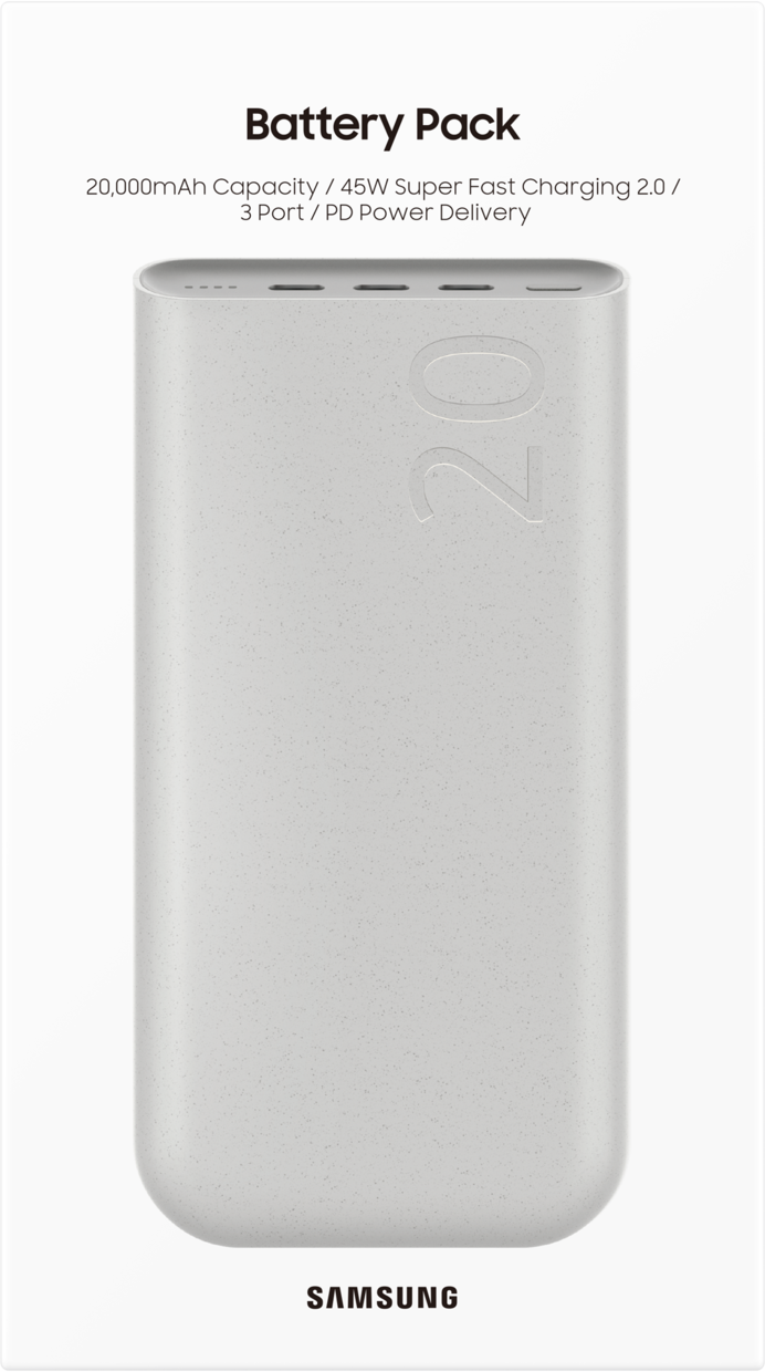 Vanjska baterija Samsung, 20000mAh, 45W, PD, 3 x USB-C, Bež EB-P4520XUEGEU