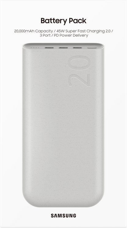Vanjska baterija Samsung, 20000mAh, 45W, PD, 3 x USB-C, Bež EB-P4520XUEGEU