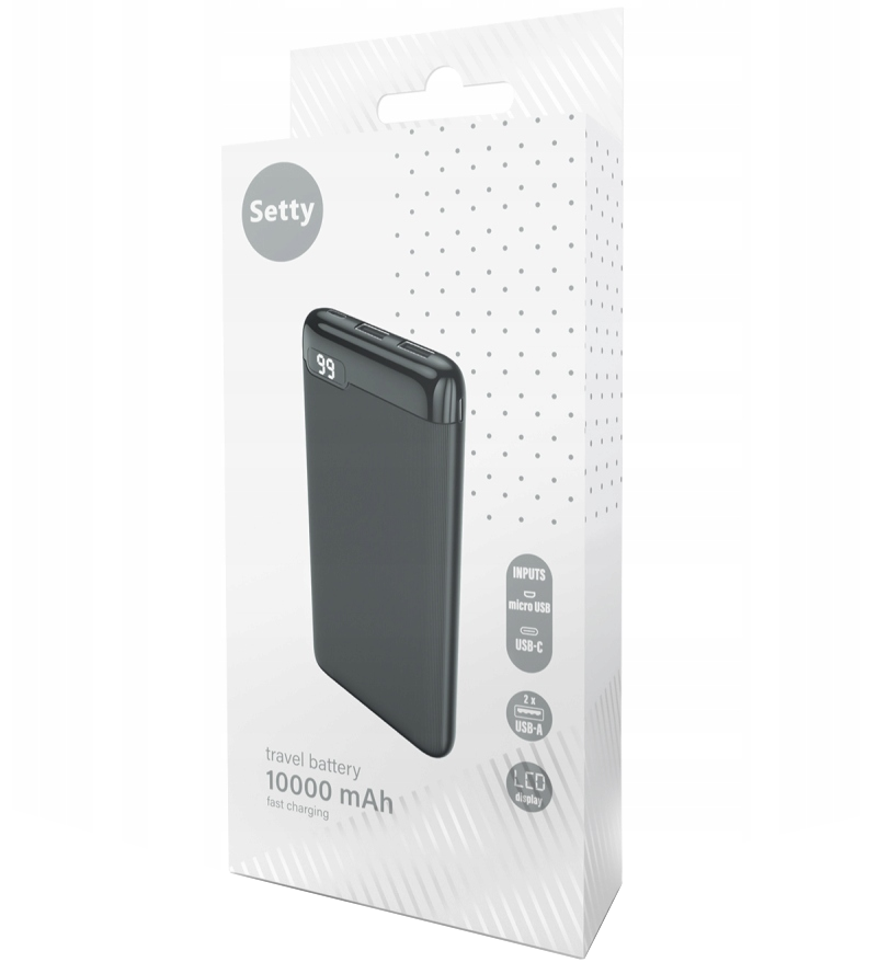 Vanjska baterija Setty SPBL-10, 10000mAh, 10W, 2 x USB-A, Crna