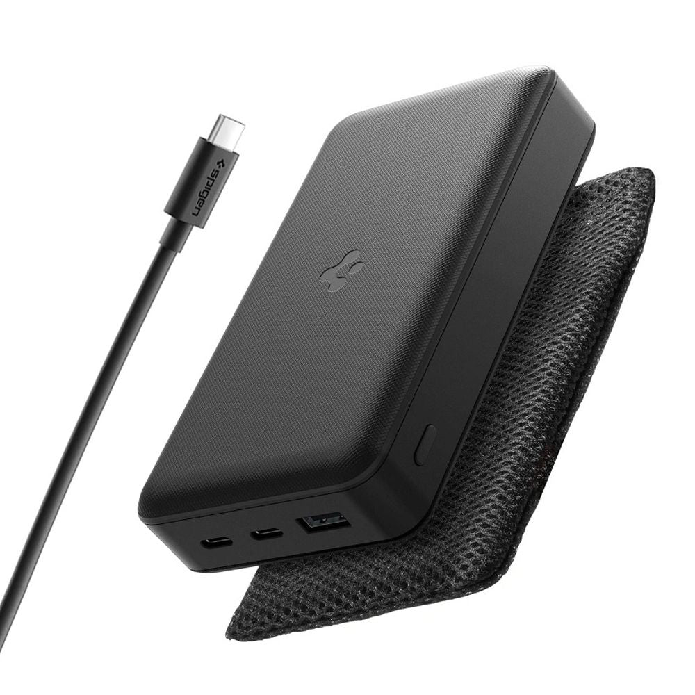 Vanjska baterija Spigen, 30000mAh, 30W, QC + PD, 1 x USB-A - 2 x USB-C, Crna