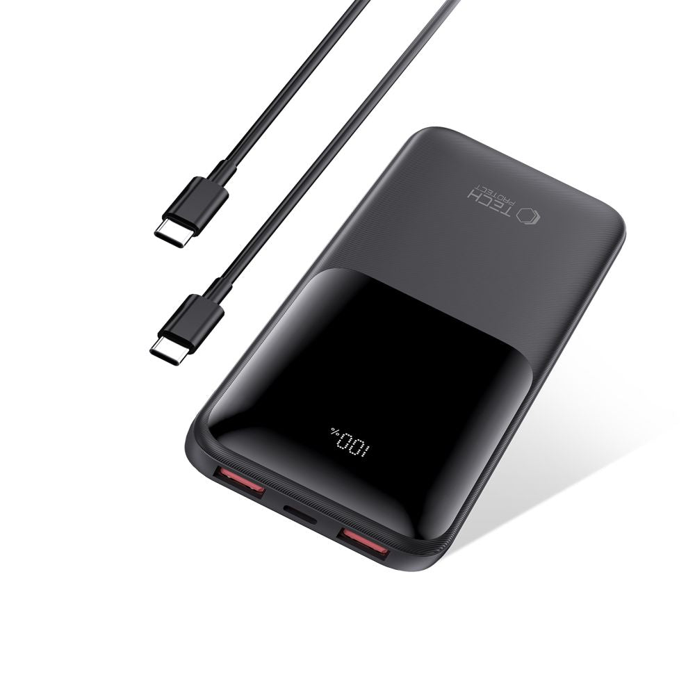 Vanjska baterija Tech-Protect PB01, 10000mAh, 22.5W, QC + PD, 1 x USB-C - 2 x USB-A, Crna