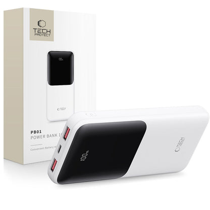 Vanjska baterija Tech-Protect PB01, 10000mAh, 22.5W, QC + PD, 1 x USB-C - 2 x USB-A, Bijela