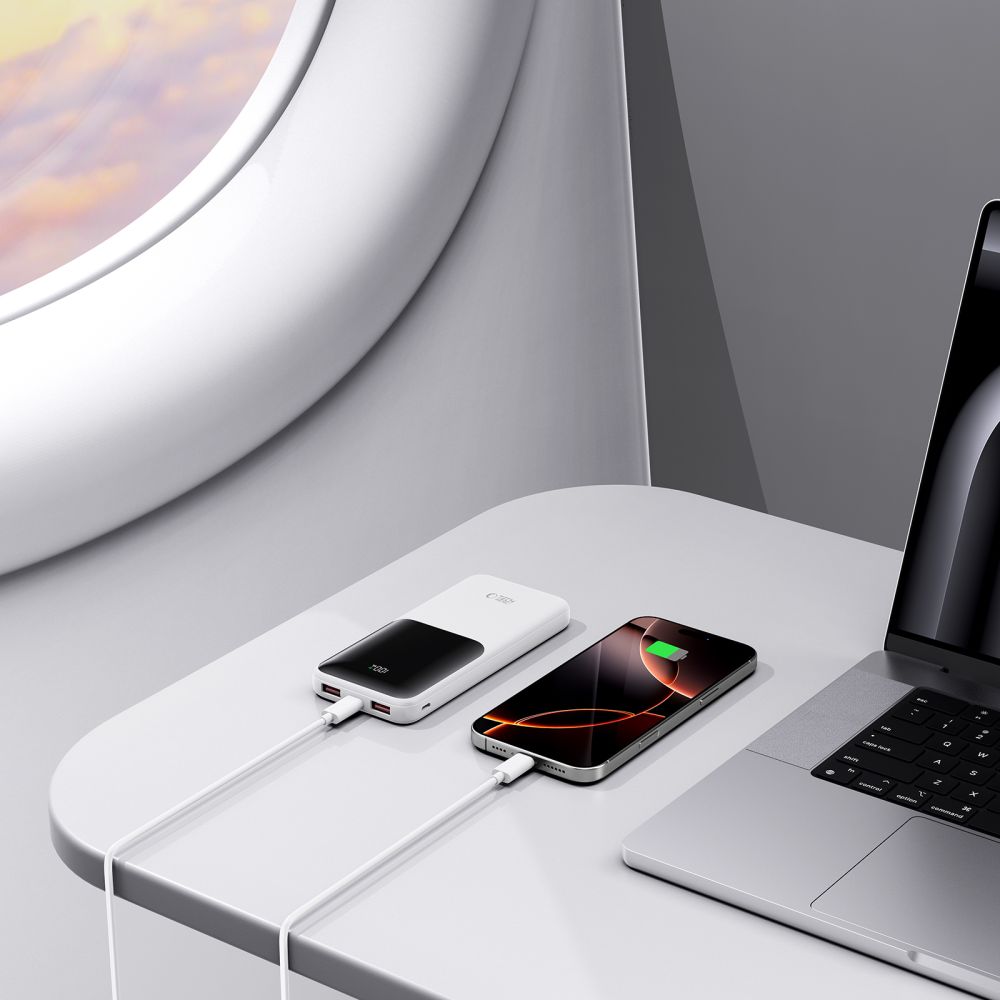 Vanjska baterija Tech-Protect PB01, 10000mAh, 22.5W, QC + PD, 1 x USB-C - 2 x USB-A, Bijela