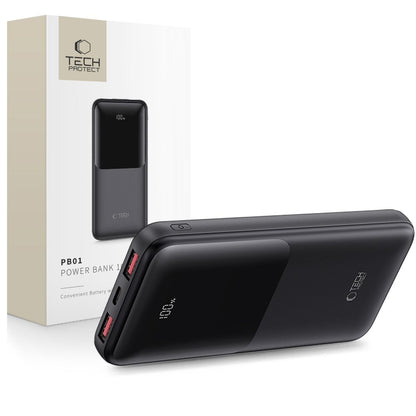 Vanjska baterija Tech-Protect PB01, 10000mAh, 22.5W, QC + PD, 1 x USB-C - 2 x USB-A, Crna