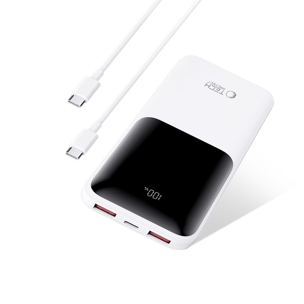 Vanjska baterija Tech-Protect PB01, 10000mAh, 22.5W, QC + PD, 1 x USB-C - 2 x USB-A, Bijela