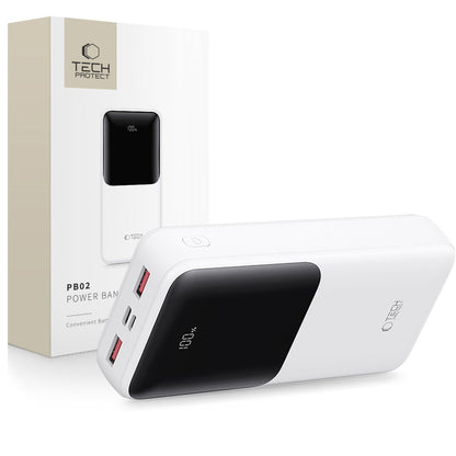 Vanjska baterija Tech-Protect PB02, 20000mAh, 22.5W, QC + PD, 1 x USB-C - 2 x USB-A, Bijela