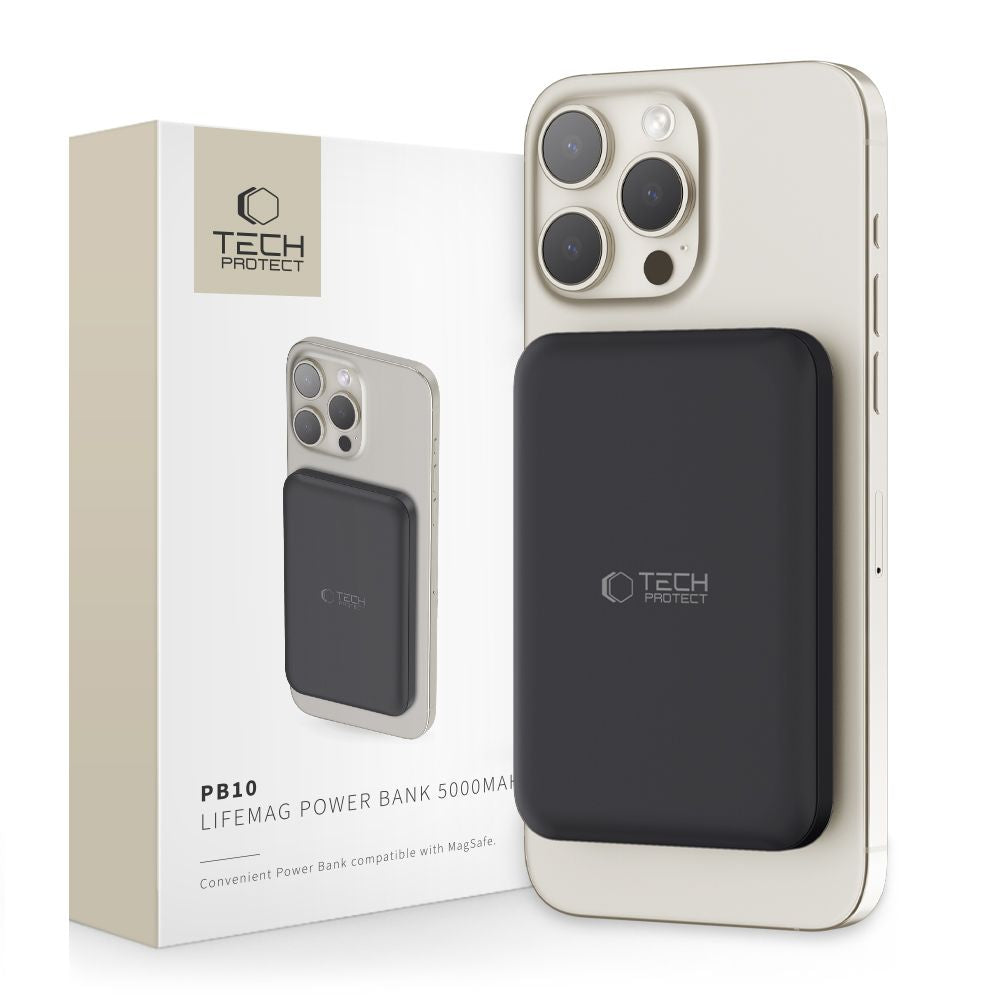 Vanjska baterija Wireless Tech-Protect PB10 LifeMag, 5000mAh, 15W, PD + FQI, 1 x QI - 1 x USB-C, Crna