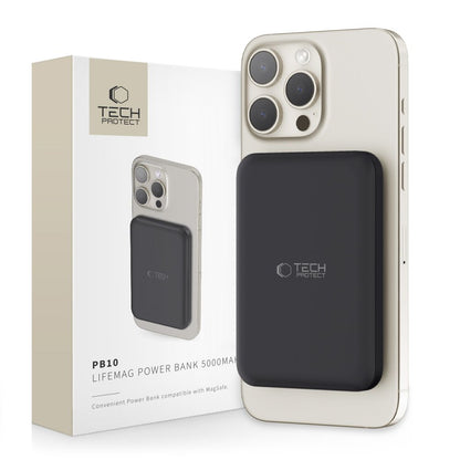 Vanjska baterija Wireless Tech-Protect PB10 LifeMag, 5000mAh, 15W, PD + FQI, 1 x QI - 1 x USB-C, Crna