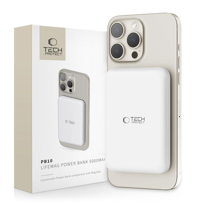 Vanjska baterija Wireless Tech-Protect PB10 LifeMag, 5000mAh, 15W, PD + FQI, 1 x QI - 1 x USB-C, Bijela