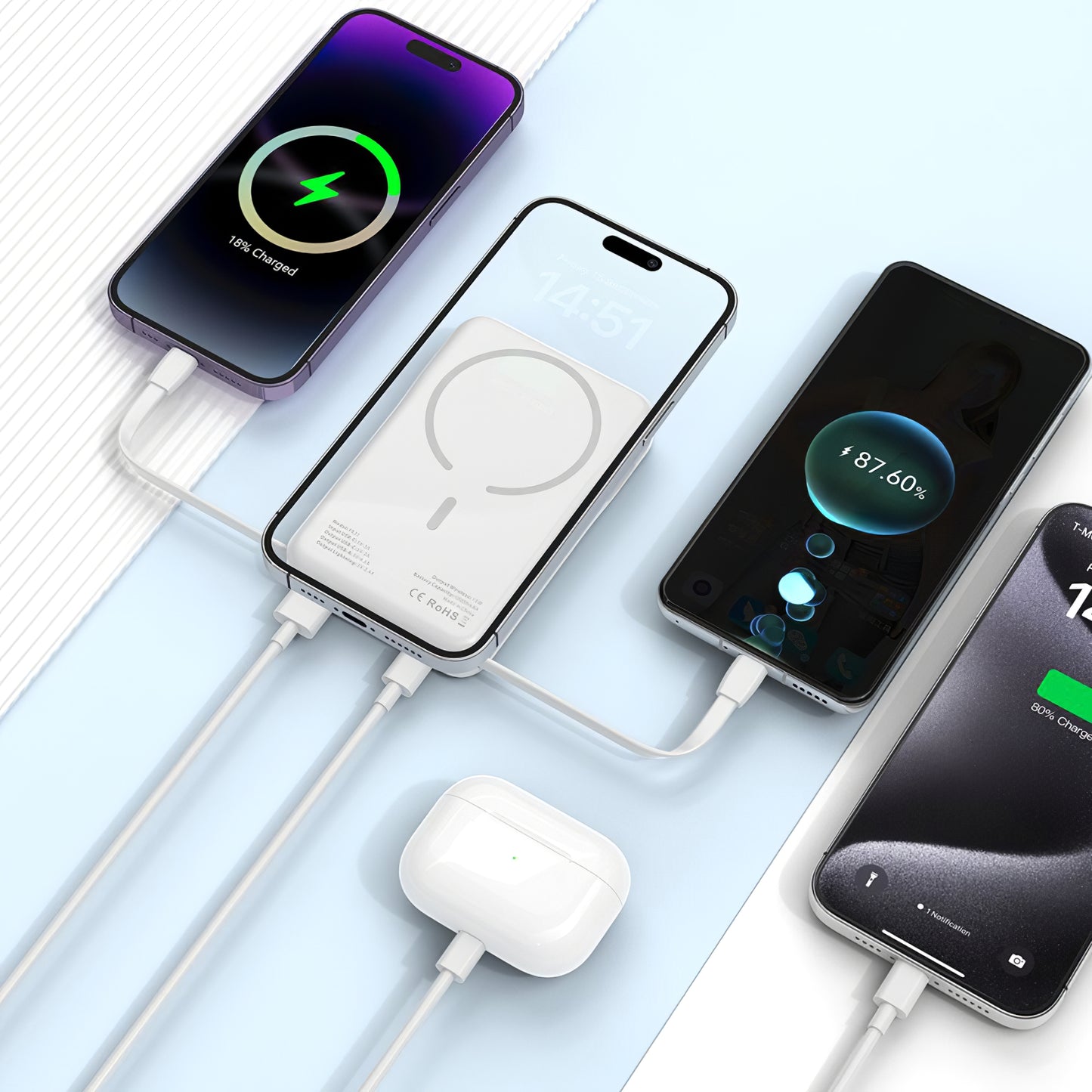 Vanjska baterija Wireless Tech-Protect PB31 LifeMag, 10000mAh, 15W, FQI, 1 x Lightning - 1 x QI - 1 x USB-A - 1 x USB-C, Bijela