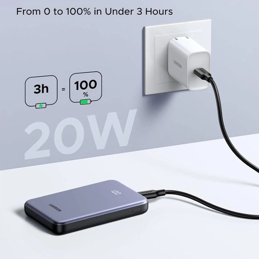 Vanjska baterija UGREEN 75131B, 10000mAh, 22.5W, QC + PD, 1 x USB-A - 1 x USB-C, Siva