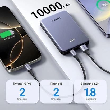 Vanjska baterija UGREEN 75131B, 10000mAh, 22.5W, QC + PD, 1 x USB-A - 1 x USB-C, Siva