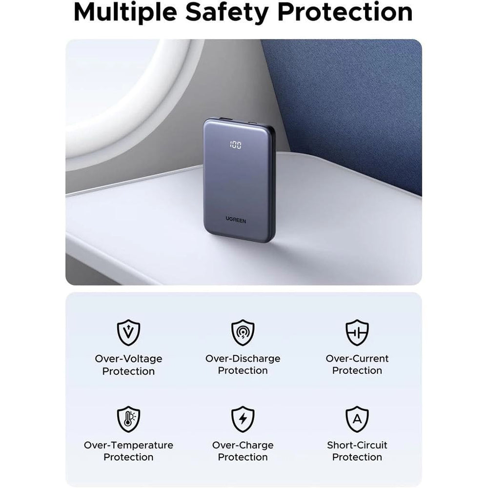 Vanjska baterija UGREEN 75131B, 10000mAh, 22.5W, QC + PD, 1 x USB-A - 1 x USB-C, Siva