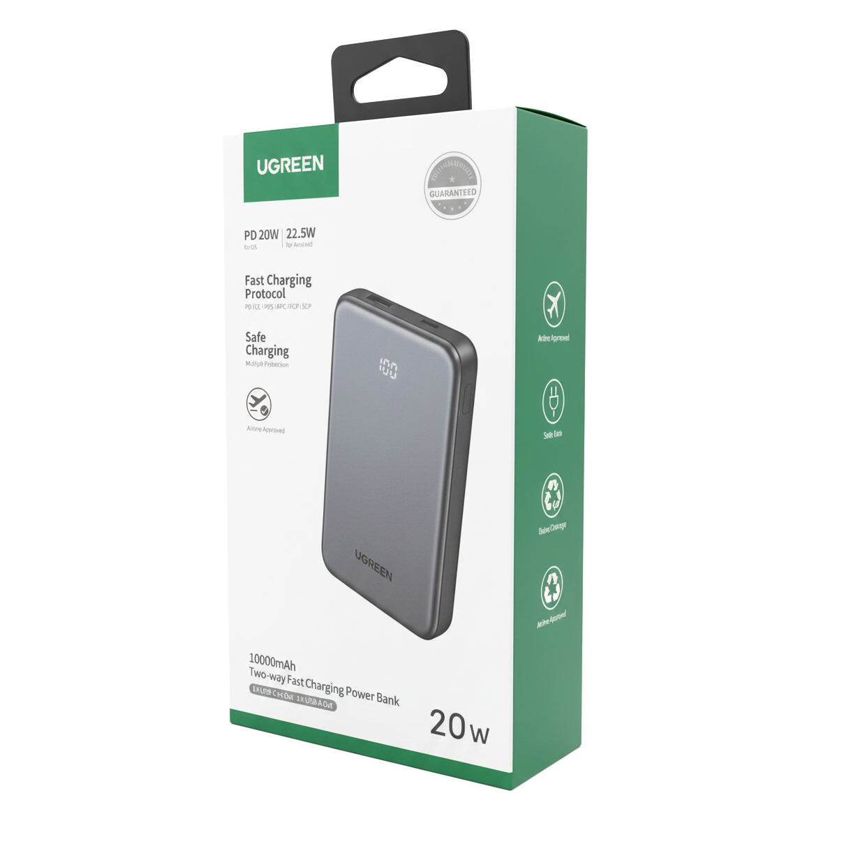 Vanjska baterija UGREEN 75131B, 10000mAh, 22.5W, QC + PD, 1 x USB-A - 1 x USB-C, Siva