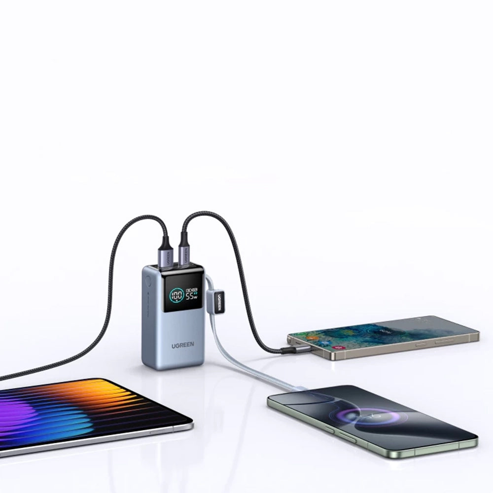 Vanjska baterija UGREEN Nexode Pro PB727 (75701B), 10000mAh, 55W, QC + PD, 1 x USB-A - 2 x USB-C, Siva
