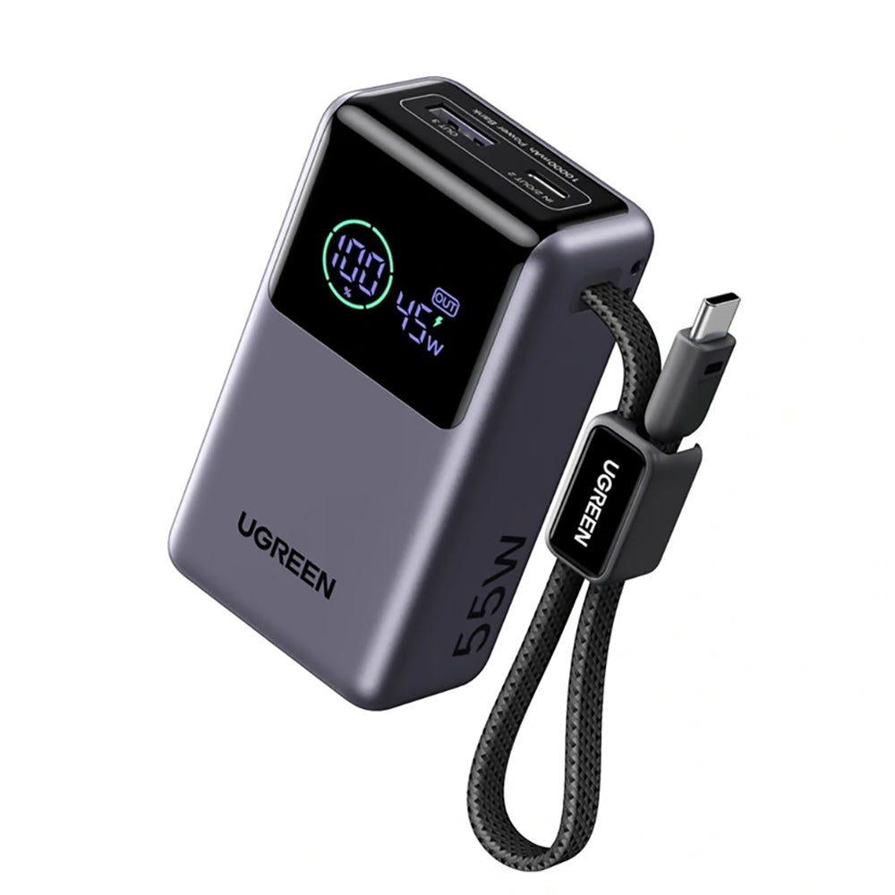 Vanjska baterija UGREEN Nexode Pro PB727 (85301B), 10000mAh, 55W, QC + PD, 1 x USB-A - 2 x USB-C, Siva
