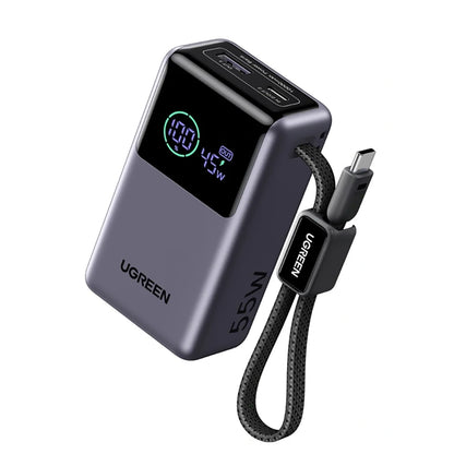 Vanjska baterija UGREEN Nexode Pro PB727 (85301B), 10000mAh, 55W, QC + PD, 1 x USB-A - 2 x USB-C, Siva