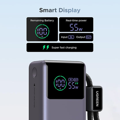 Vanjska baterija UGREEN Nexode Pro PB727 (85301B), 10000mAh, 55W, QC + PD, 1 x USB-A - 2 x USB-C, Siva